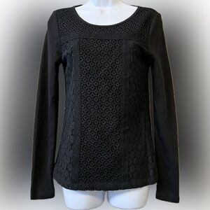 Lucky Brand black long sleeved mixed material tee top NWT S $49 lace front